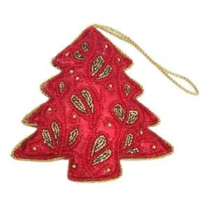 Oferta Increíble en Adornos Navideños Rojos Bordados a Mano con Cuentas de Primera Calidad - Adornos Colgantes Festivos para Decoración del Hogar desde India - Product Image 1