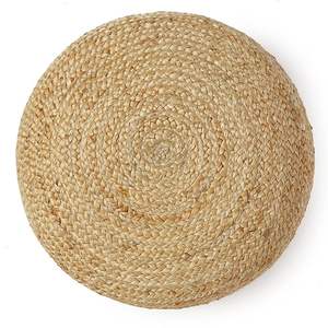 Pouf ottoman tressé naturel en jute et chanvre, confortable, de style bohème, fait main, pour une assise décontractée à la maison, au bureau ou dans la chambre. - Product Image 3