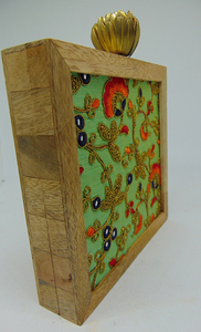 Handmade Wooden Clutch With Floral Embroidery <b>Green</b> Fabric Evening Party Bag - Product Image 2