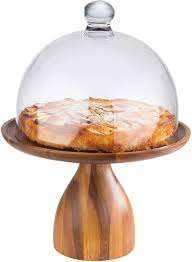 <b>Cake</b> Stand <b>Cake</b> Plate <b>Server</b> Platter With Dome, Acacia Wood - Product Image 3