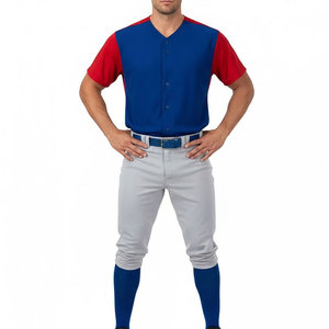 Men's Blue And <b>Red</b> Baseball Jersey With Gray Pants Uniform Set Breathable Polyester <b>Material</b> For Adults - Product Image 1