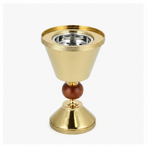 Luxury Gold Metal Bakhoor Burner with Wooden Ball Accent Arabian Mabkhara Charcoal Oud Incense Holder for Middle East Home <b>Decor</b> - Product Image 1