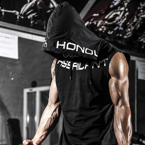 Débardeur à capuche sans manches pour homme, en mélange de coton, pour musculation, entraînement, gym, fitness, avec cordon de serrage, logo personnalisé - Product Image 6