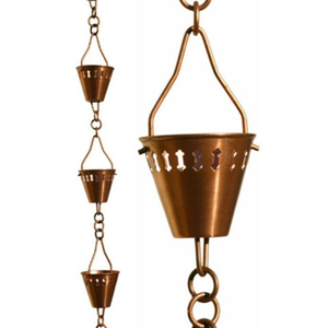 Cadena de Lluvia Decorativa de Cobre Puro Hecha a Mano con Diseño de Flor Acanalada, Reemplazo para Bajante de Canalón con Copa de Boca Ancha, Fácil Instalación, Decoración de Jardín - Product Image 3