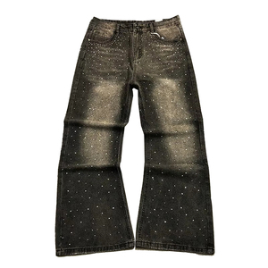 Jeans Acampanados de Tallas Grandes para Mujer, de Cintura Alta, de Mezclilla Lavada a la Piedra con Patrón de Remaches, Ajuste Holgado, Largos, Casuales, para Otoño - Product Image 1