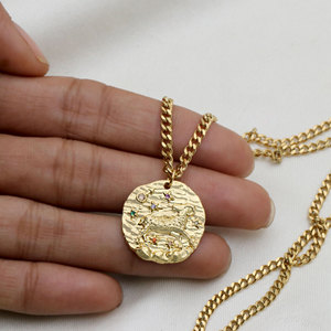 Collar con Colgante del Zodiaco en Plata de Ley 925 Chapado en Oro, con Circonitas Incrustadas, Cadena con Moneda, Joyería para Regalo de Aniversario - Product Image 2