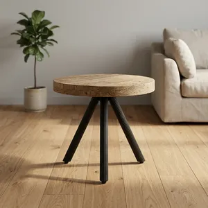 Modern <b>Round</b> Wood Top <b>Coffee</b> <b>Table</b> With Metal Frame Minimalist Design Living Room Furniture - Product Image 3