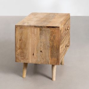 Mesita de Noche de Madera Tallada a Mano con 2 Cajones, Mesa Auxiliar Vintage para Dormitorio, Gabinete de Almacenamiento para Hotel, Villa u Hogar - Product Image 3