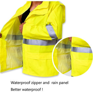 Traje de Lluvia de Alta Visibilidad, Equipo de Seguridad, Chaqueta Impermeable con Forro de Poliéster Oxford y PU, Pantalones de Alta Visibilidad en Amarillo y Negro - Product Image 2