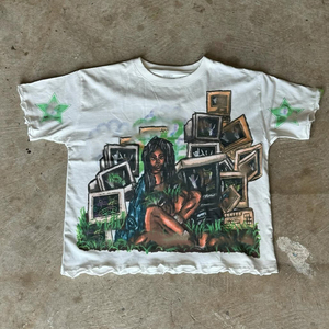 เสื้อยืดผู้ชายสีดำลายการ์ตูนสไตล์สตรีท คอกลม แขนสั้น ทรงปกติ ผ้าเจอร์ซีย์ถักจากผ้าฝ้าย - Product Image 2