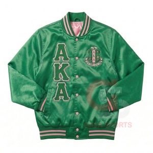 Greek Symbols AKA green <b>pink</b> womens sorority Satin bomber varsity Customizable High Quality Windbreaker lady crop womens <b>Jacket</b> - Product Image 1