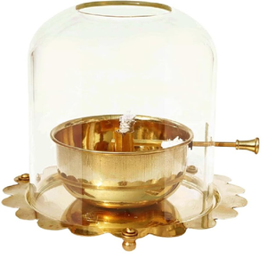 Diya en laiton orné avec une poignée majestueuse de style paon et une base décorative en forme de piédestal. Disponible à prix de gros. - Product Image 6