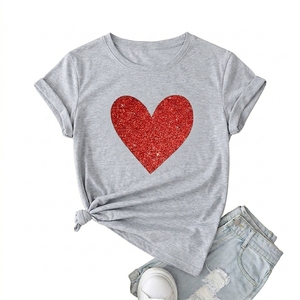 Camisetas de Mujer Estilo Casual, con Gráfico de Corazón Rojo Brillante, 100% Algodón Transpirable, para Verano - Product Image 6