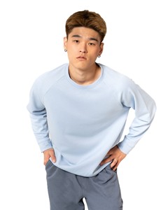 Suéter de punto para hombre, azul claro, con cuello alto y cremallera de un cuarto, manga raglán, corte regular, 100% algodón, térmico, color liso, informal, transpirable - Product Image 5