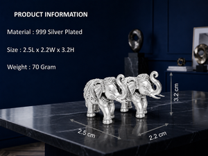 Par de Figuras de Elefante con Trompa Plateadas en Plata 999, 100% Latón, 2.5 × 2.2 × 3.2 cm, 70 g, Hathi Jodi Murti para Puja, Decoración y Regalos - Product Image 2