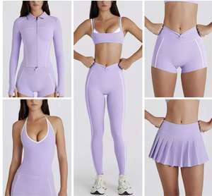 Conjuntos Deportivos de 2 Piezas de Alta Calidad para Mujer, Gimnasio, Running, Yoga, Tenis, Spandex/Nailon, Transpirable y de Secado Rápido, Top Deportivo con Cuello Cruzado y Pantalones Cortos - Product Image 2