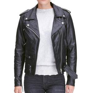 Chaqueta de mujer negra con cremallera y logotipo personalizado, estilo vintage para invierno, chaqueta bomber de cuero genuino, estilo streetwear. - Product Image 3
