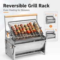 Barbecue Rotatif Moderne au Charbon de Bois, Portable, en Acier Inoxydable, Pliant, Antiadhésif, pour Camping, Démontable, pour Cuisson en Extérieur