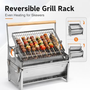 Barbecue rotatif <span class=keywords><strong>à</strong></span> charbon de bois pliable en acier inoxydable, portable, pour camping, cuisson extérieure, vente en gros - Product Image 2