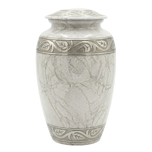 Urnes funéraires en aluminium pour adultes avec bande gravée, finition en étain et marbre blanc, urne funéraire en métal pour cendres humaines - Product Image 1