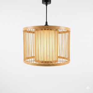 Lampe suspendue en bambou et rotin artisanale et durable, luminaire suspendu au plafond en tissage biodégradable pour maison moderne bohème - Product Image 4