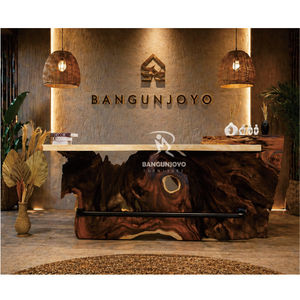 Modern Solid Wood <b>Bar</b> <b>Table</b> Natural Grain Counter <b>Table</b> Rustic Reception Desk for Hotel Living Room Patio - Product Image 1