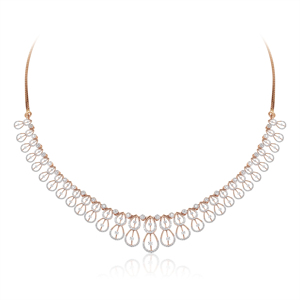 Collier de luxe en or massif 18 carats plaqué or rose avec diamants, forme goutte d'eau, taille brillant rond, ensemble de bijoux de mariage pour femme - Product Image 1