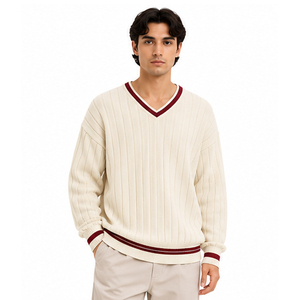Men's Cream Ribbed Knit Pullover <b>Sweater</b> Full Sleeve Solid Color Autumn Wear Acrylic Material Regular Fit <b>Sweaters</b> Pakistan - Product Image 4