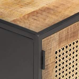 Meuble TV en bois de manguier massif avec accents en rotin naturel et en fer, taille moyenne, pour salon - Product Image 5