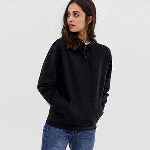 Sudadera con Capucha Negra para Mujer, Corte Regular, Manga Larga, Tejido de Algodón, Color Sólido, Transpirable, para Otoño - Product Image 3