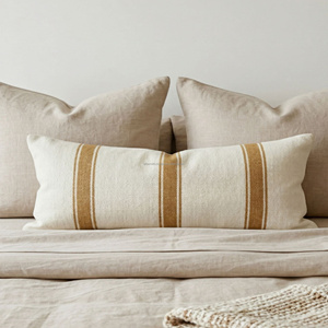 Ivory Natural Handloom Woven Long Lumbar <b>Pillow</b> Cover Fine Vertical Stripe Textured Bed <b>Pillow</b> Decorative Sofa <b>Cushion</b> - Product Image 2