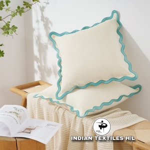INDIAN TEXTILES H/L Cotton Throw Pillow Cover <b>Square</b> Solid Color Scallop <b>Edge</b> Removable Envelope Closure Minimalist Style - Product Image 1