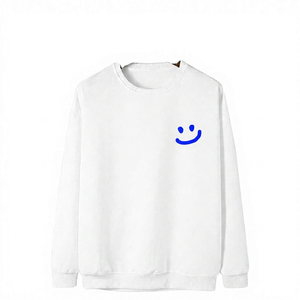 Sweat-shirt blanc à col rond unisexe, coupe classique, couleur unie, imprimé sourire bleu, pull décontracté, tricot d'automne, 100% coton - Product Image 3