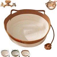 Lit pour chat en corde de coton tissé à la main avec design queue et oreilles de chat, amovible, lavable, style moderne, utilisable toute l'année