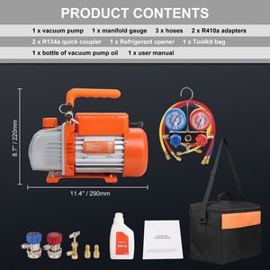 Pompa per vuoto HVAC a palette rotative monostadio da 1/5 HP 3.5 CFM per aria condizionata, kit refrigerante A/C con manometro e set di manometri - Product Image 1