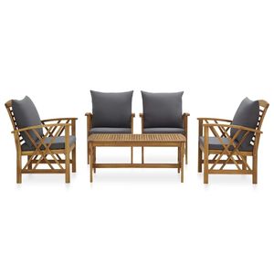Set Lounge da Giardino con Cuscini Grigio Scuro e Mobili da Esterno Premium in Legno Naturale - Product Image 2