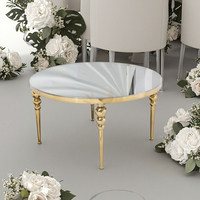 Table de banquet de mariage moderne en acier inoxydable avec plateau en verre miroir électroplaqué brillant, facile à nettoyer, pour événements et location
