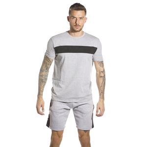 Camiseta de algodón con panel de Color contrastante para hombre, Conjunto de camiseta con diseño personalizado y pantalones cortos, conjunto doble, Camiseta con estampado a rayas y pantalones cortos, Se adapta a la talla real, 2021 - Product Image 1