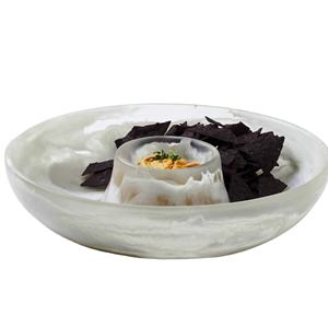 Bol et plat décoratifs en résine, faits à la main, polis, durables, art moderne, blanc et noir, fabriqués en Inde, pour les fêtes - Product Image 1