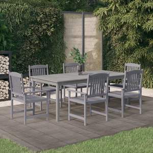 Juego de comedor de jardín duradero de siete piezas, madera de acacia maciza gris, duradero y elegante - Product Image 1