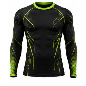 Camiseta de Compresión de Manga Larga Negra para Hombre con Estampado Verde Neón de Secado Rápido - Product Image 1