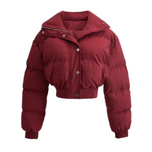 Premium Short Bubble <b>Quilted</b> Lightweight Women's Warm <b>Winter</b> Fashion Cropped Jacket Long Sleeve Puffer Design - Product Image 4