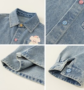 Chemise en denim de coton pour enfants, manches longues, applique de dessin animé, col rabattu décontracté, haut pour garçons et filles - Product Image 4