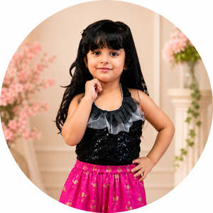 Conjunto de Top para Niñas con Sharara Negro y Rosa, Sin Mangas, Adornado con Pedrería, de Poliéster, para Mujer - Product Image 4