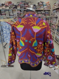 Hand Embroidered Cotton <b>Velvet</b> <b>Jacket</b> for <b>Women</b> Full Sleeve Mandarin Collar Floral Pattern Winter Party Outerwear Elegant Gift - Product Image 6