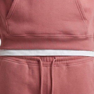 Unisex <b>Pink</b> Hooded <b>Tracksuit</b> Solid Color Casual Full Length Cotton Sweatshirt And Pants Set With Drawstring Closure - Product Image 5
