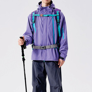 Custom Unisex Waterproof Hiking Men's <b>Jackets</b> Purple Hooded Outdoor Rain Shell Windproof Trekking Coat Multi Pocket Windbreaker - Product Image 2