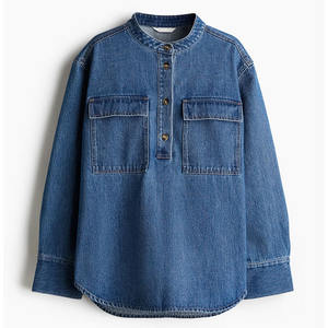 Nuevo Diseño Camisa de Mezclilla Azul para Mujer, Camisa de Algodón de Manga Larga con Botones y Solapa, Estilo Casual y Formal, Corte Holgado - Product Image 1