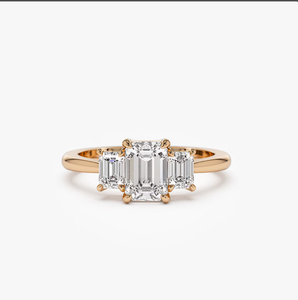 14K Tapered Baguette Cut Lab Diamond <b>Vintage</b> Engagement <b>Ring</b> with IGI Certification <b>Gold</b> Plated for Anniversary - Product Image 3