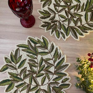 Handmade Beaded <b>Table</b> Mat Leaf Design Luxury Decorative Placemat Custom Bead Embroidery <b>Table</b> <b>Runner</b> Mat Craftera Exports - Product Image 2